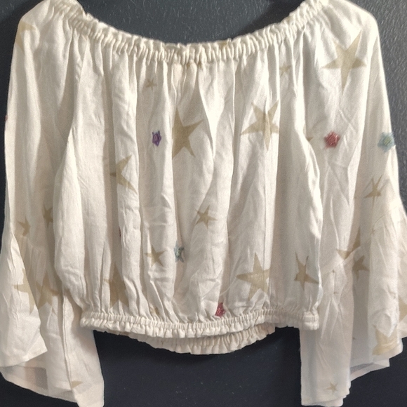 Surf Gypsy Cream Off-Shoulder Star & Embroidered Tassel Blouse - Picture 6 of 8